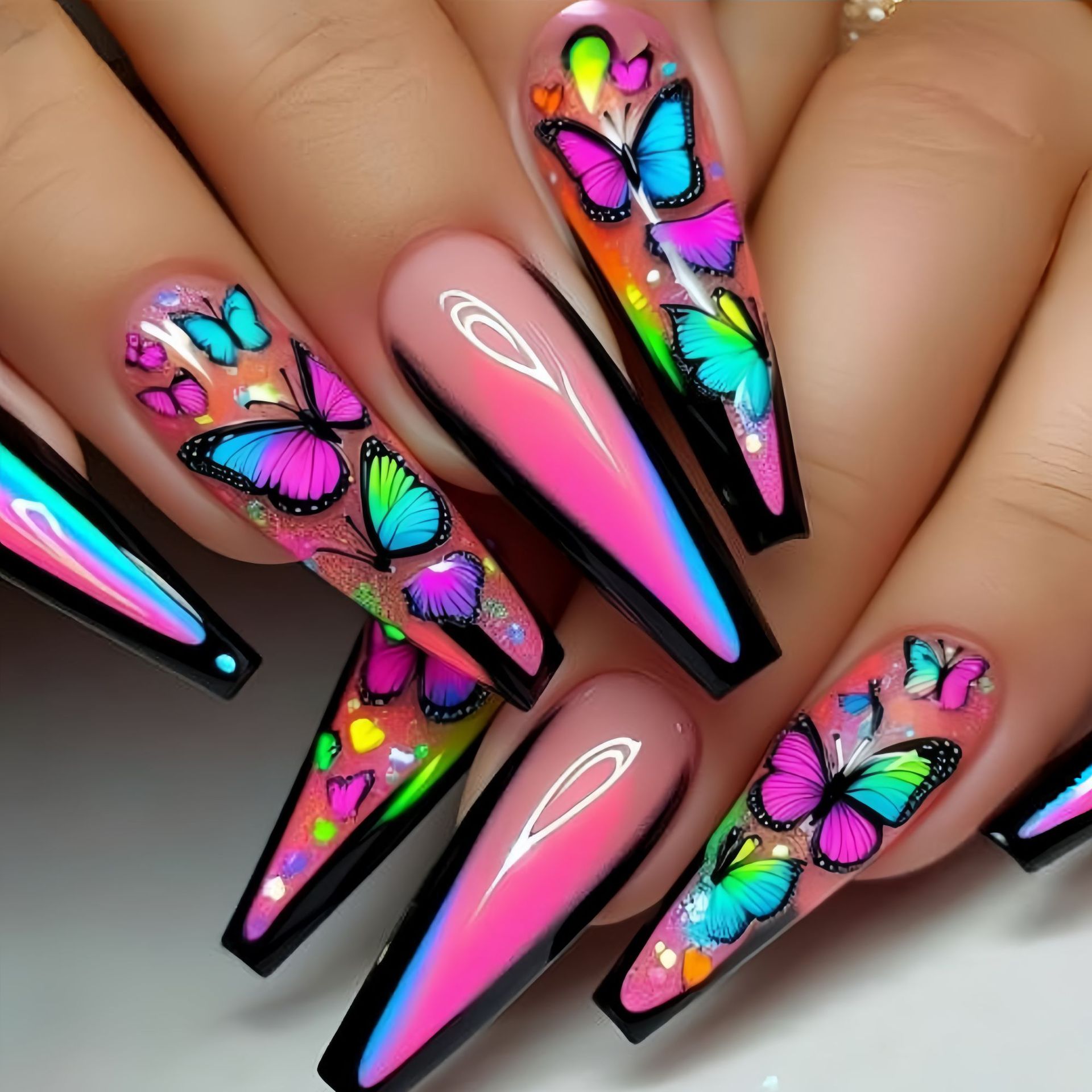 Pressed Flower Art - Faux ongles courts mi-longs pour femmes,