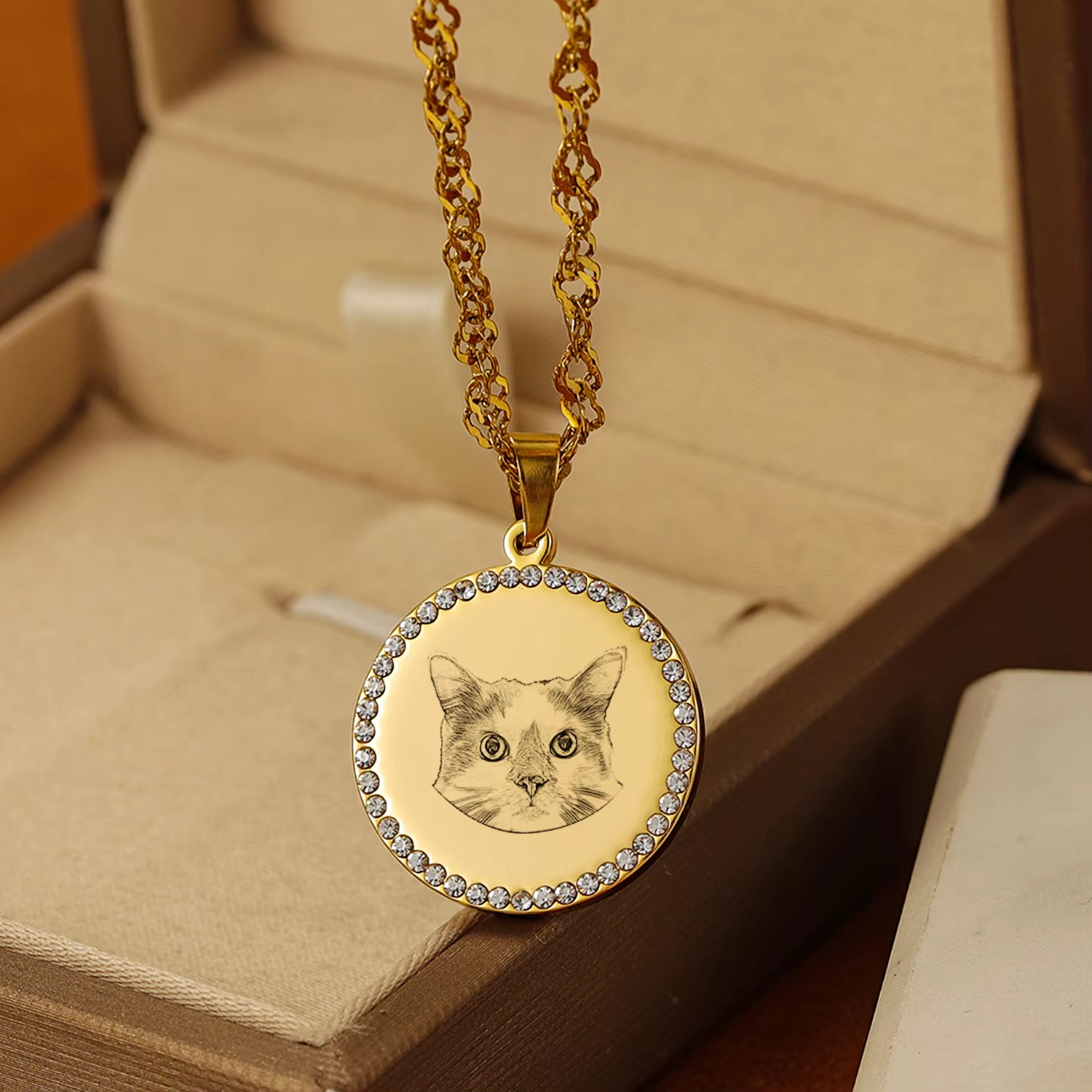 Pet Portrait Custom - Collier personnalisé avec photo gravée, pendentif
