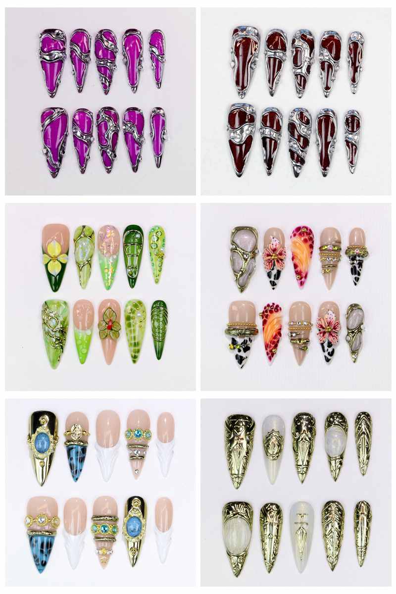 Pressed Flower Art - 10 faux ongles longs en forme