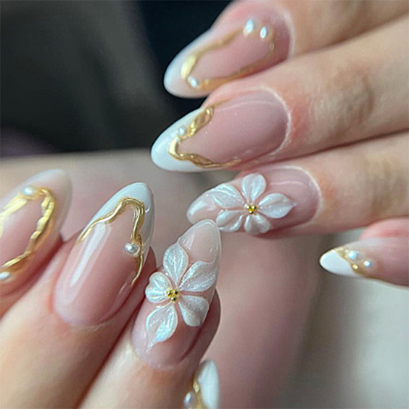 24 faux ongles longs en amande - Pressed Flower Art avis et prix